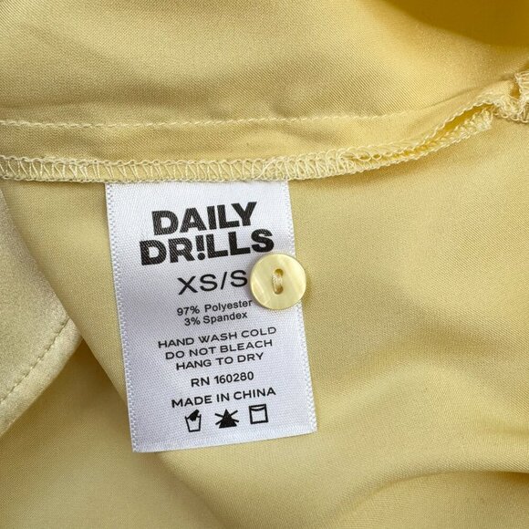 Daily Drills Silky Set Resort Button Down Long Sleeve Top Skirt Butter Yellow - Picture 14 of 14